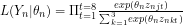 L(Y_{n}|\theta_{n})=\mathrm{\Pi}_{t=1}^{t=8}\frac{exp(\theta_{n}z_{njt})}{\mathrm{\sum_{}^{}}_{k=1}^{3}exp(\theta_{n}z_{nkt})}