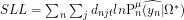 SLL=\sum_{n}\sum_{j}d_{njt}ln\mathrm{P}_{n}^{\mu}\widehat{(y_{n}|}\Omega^{*})