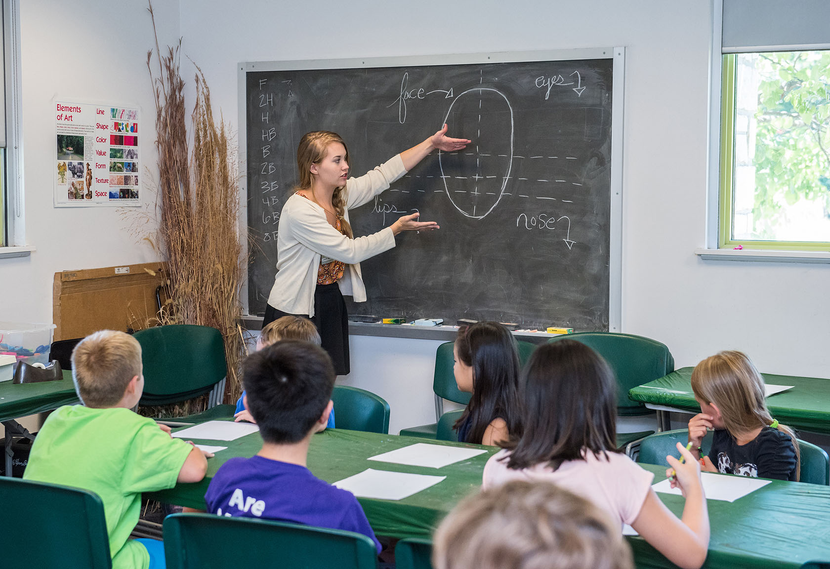 Grace Whitsun teaches students in the Young Artists' class about proportion.