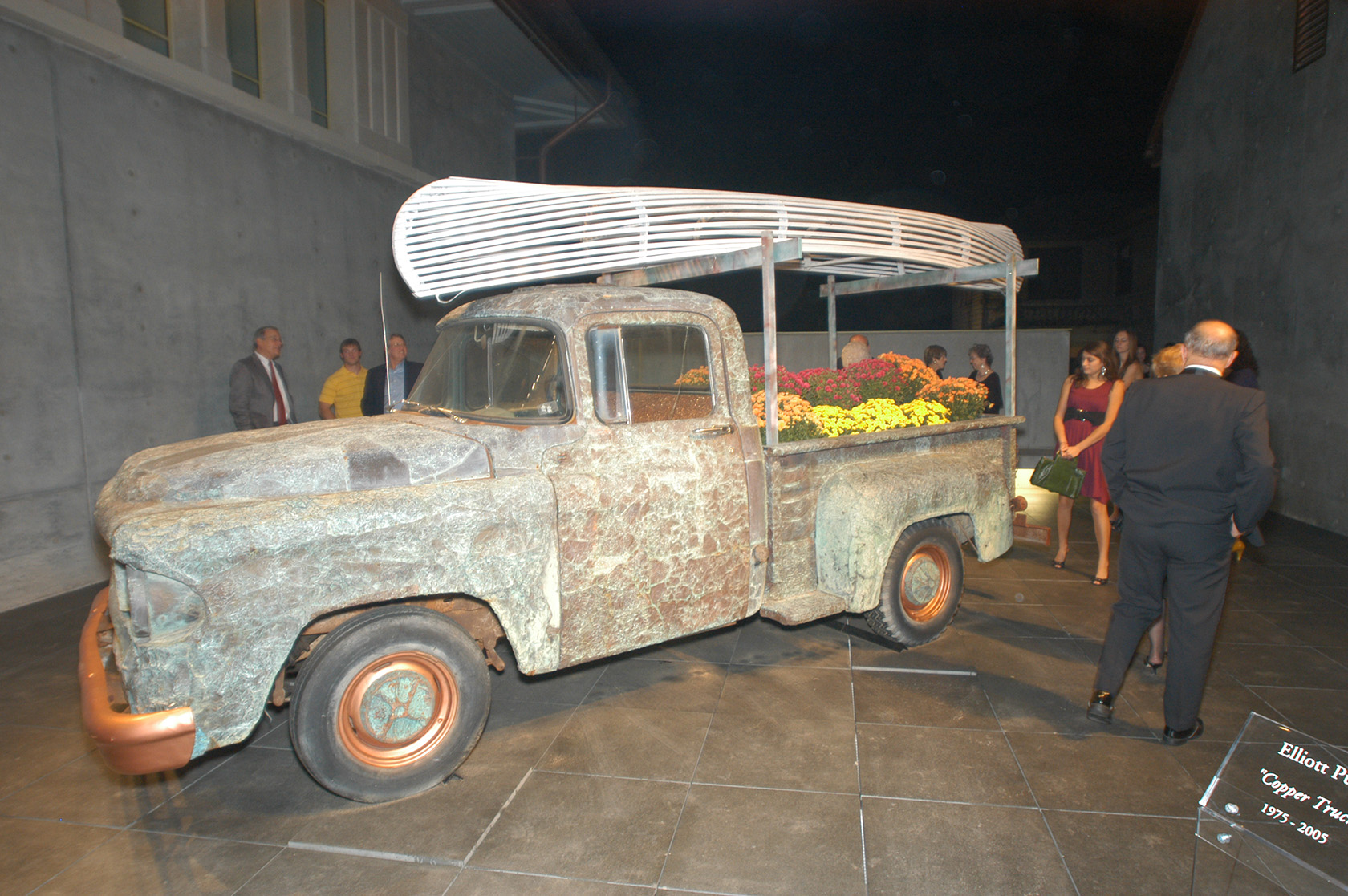 Installation of "Copper Truck" by Elliott Pujol shown in the Stolzer Family Foundation Gallery.