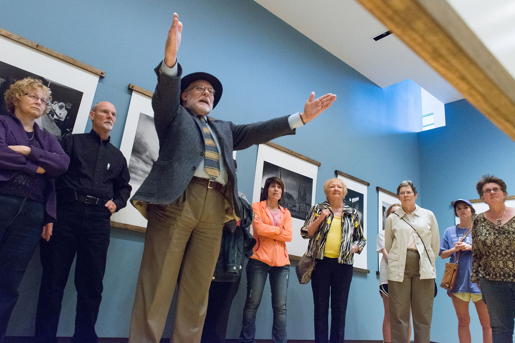 Jim Richardson speaking during the opening events for his exhibition Beneath the Prairie Sky.