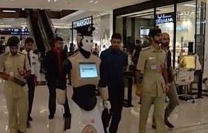 Law enforcement humanoid in Dubai shopping mall ("Robocop becomes real-world: robot law enforcement in Dubai may bring Robocop to a neighborhood near you," 2017).