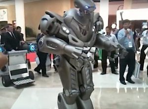Law enforcement humanoid in a public space ("Robocop becomes real-world: robot law enforcement in Dubai may bring Robocop to a neighborhood near you," 2017).