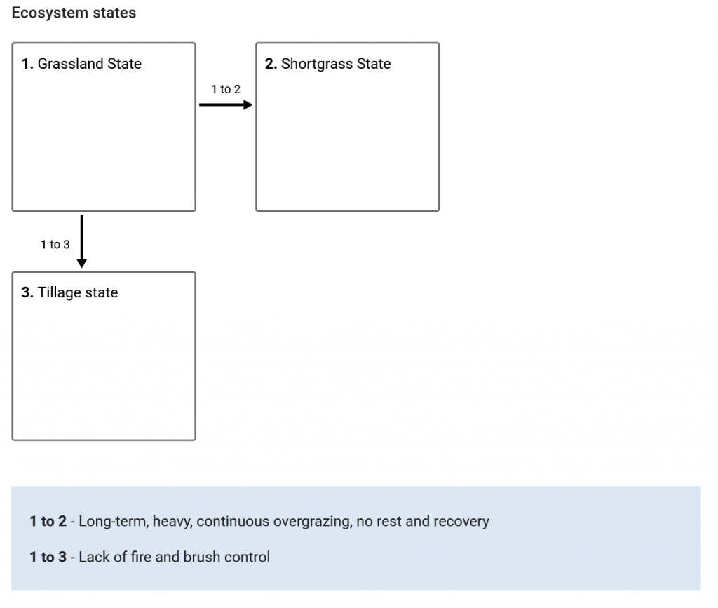 A state-and-transition model depicting three numbered boxes with numbered arrows pointing between boxes