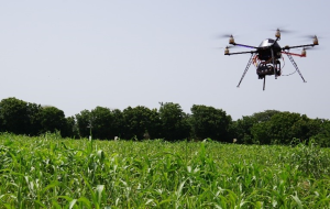 Image of a drone flying over a field with View of an UAV Used for Image Acquisition with Its Onboard Sensors