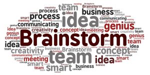 Word bubble with the word brainstorm at the center. Prompt about what to brainstorm about in paragraph below.