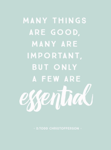 Quote by D. Todd Christofferson: "Many things are good, many are important, but only a few are essential."