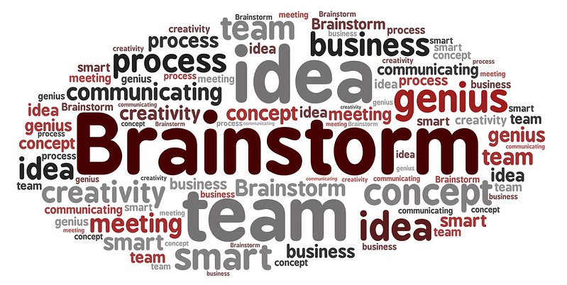 Word bubble with the word brainstorm at the center. Prompt about what to brainstorm about in paragraph below.