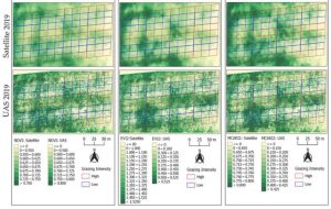 Figure 8-2 Comparison of vegetation index maps of study area constructed from satellite and unmanned aerial system imagery