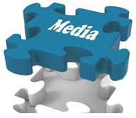 A blue puzzle piece with white text "Media" fitting into puzzle