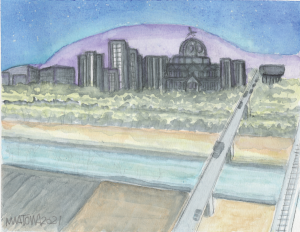 mwatowa, 2020, watercolor, cityscape.