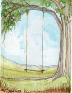 mwatowa, 2020, watercolor, swing in a tree.