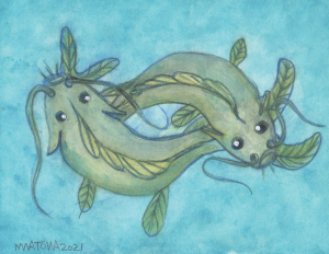 mwatowa, 2020, watercolor, two fish intertwined.